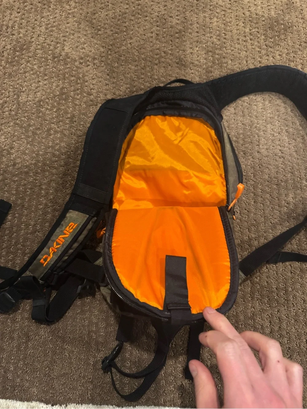 Dakine Olive Camo Backpack with Orange Accents